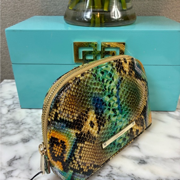 NWT Brahmin Mineral Blue Chevelle Snake Embossed Tina Cosmetic Case - Picture 3 of 8
